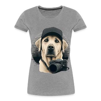 Labrador photographe - T-shirt bio Premium Femme - gris chiné - Devant - Mia (176cm)