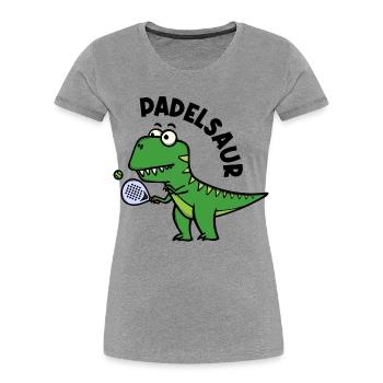 Padel Schläger Spieler Ball Dinosaurier Spruch - Frauen Premium Bio T-Shirt - Grau meliert - Vorne - Mia (176cm)
