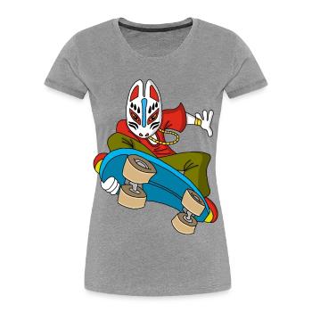 Renard étrange en skateboard - T-shirt bio Premium Femme - gris chiné - Devant - Mia (176cm)