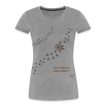 Vous avez vu mon chien ? humour chien Version 2 - T-shirt bio Premium Femme - gris chiné - Devant - Mia (176cm)