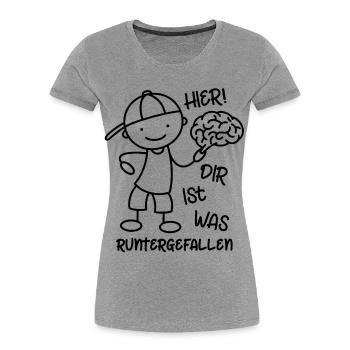 Strichmännchen Gehirn - Dir ist was runtergefallen - Frauen Premium Bio T-Shirt - Grau meliert - Vorne - Mia (176cm)
