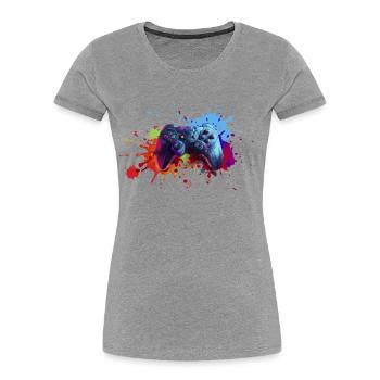 Gamepad Splash Gamer Gift Gamer Gaming - Women's Premium Organic T-Shirt - heather grey - Front - Mia (176cm)