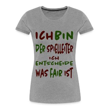 Mein Spiel, meine Regeln - Spielleiter T-Shirt - Frauen Premium Bio T-Shirt - Grau meliert - Vorne - Mia (176cm)