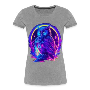 Mystically Glowing Owl Neon Synthwave - Women's Premium Organic T-Shirt - heather grey - Front - Mia (176cm)