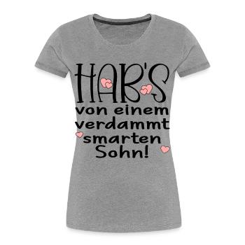 Familienspruch - Smarter Sohn ELTERN Geschenk - Frauen Premium Bio T-Shirt - Grau meliert - Vorne - Mia (176cm)