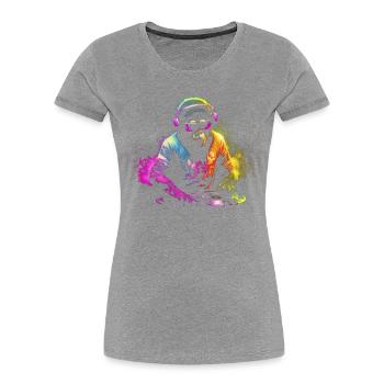 DJ Affe mit Kopfhörer und Sonnenbrille Geschenk - Frauen Premium Bio T-Shirt - Grau meliert - Vorne - Mia (176cm)