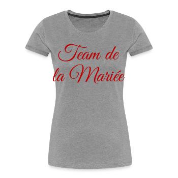 EVJF Team Future Mariée. Enterrement célibataire - T-shirt bio Premium Femme - gris chiné - Devant - Mia (176cm)