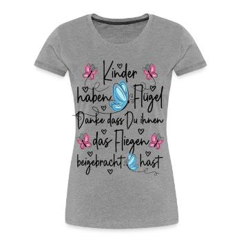 Kita Abschied - Kinder haben Flügel - Frauen Premium Bio T-Shirt - Grau meliert - Vorne - Mia (176cm)