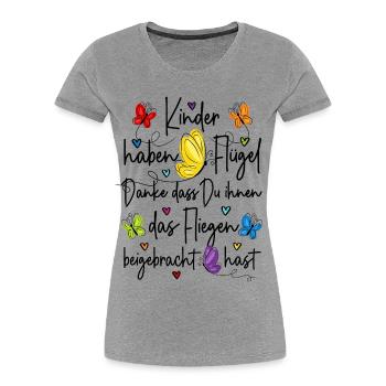 Kita Abschied Danke - Kinder haben Flügel  - Frauen Premium Bio T-Shirt - Grau meliert - Vorne - Mia (176cm)