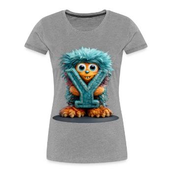 Monster und mit blauer Schrift - Frauen Premium Bio T-Shirt - Grau meliert - Vorne - Mia (176cm)