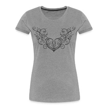 Coeur Feuilles Ornement Tatouage S’épanouir - T-shirt bio Premium Femme - gris chiné - Devant - Mia (176cm)