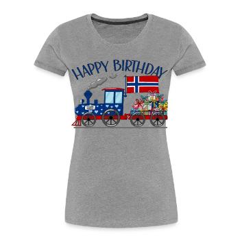 Happy Birthday Norwegen Flagge Geschenke Eisenbahn - Frauen Premium Bio T-Shirt - Grau meliert - Vorne - Mia (176cm)