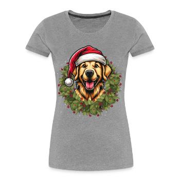 Golden Retriever zu Weihnachten 🎄 - Frauen Premium Bio T-Shirt - Grau meliert - Vorne - Mia (176cm)