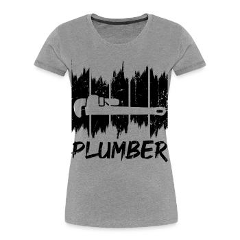 Plombier - T-shirt bio Premium Femme - gris chiné - Devant - Mia (176cm)