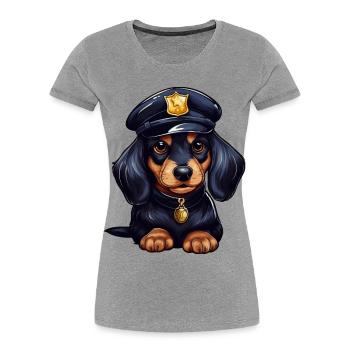 Teckel policier - T-shirt bio Premium Femme - gris chiné - Devant - Mia (176cm)