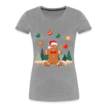 Keks Lebkuchenmann-Christbaumkugeln im Schnee - Frauen Premium Bio T-Shirt - Grau meliert - Vorne - Mia (176cm)