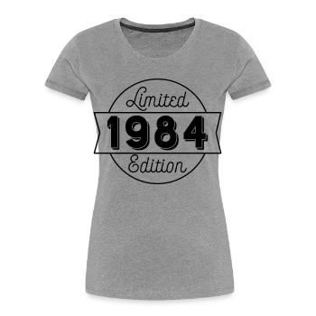 Année de naissance : 1984 - T-shirt bio Premium Femme - gris chiné - Devant - Mia (176cm)