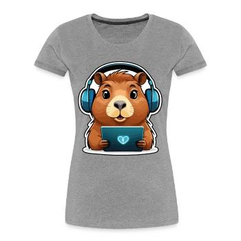 Capybara with computer - Women's Premium Organic T-Shirt - heather grey - Front - Mia (176cm)