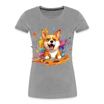 Doge coin color Splash - Frauen Premium Bio T-Shirt - Grau meliert - Vorne - Mia (176cm)