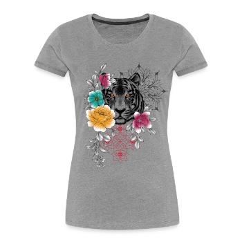 Floral and ornamental tiger head design in coule - Women's Premium Organic T-Shirt - heather grey - Front - Mia (176cm)
