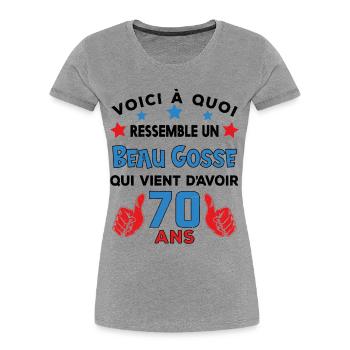 70 ans anniversaire homme cadeau humour drôle - T-shirt bio Premium Femme - gris chiné - Devant - Mia (176cm)