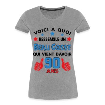 90 ans anniversaire homme cadeau humour drôle - T-shirt bio Premium Femme - gris chiné - Devant - Mia (176cm)