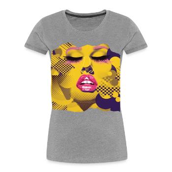 Pop Art Jaune et Rose - T-shirt bio Premium Femme - gris chiné - Devant - Mia (176cm)
