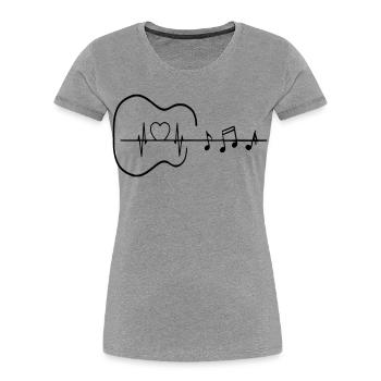 Gitarre mit Herzschlag und Noten * - Frauen Premium Bio T-Shirt - Grau meliert - Vorne - Mia (176cm)