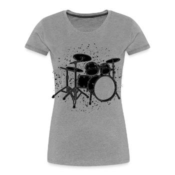 Schlagzeug - Frauen Premium Bio T-Shirt - Grau meliert - Vorne - Mia (176cm)