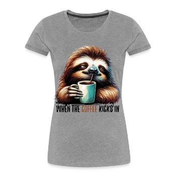 Sloth Coffee Kicks Gift - Women's Premium Organic T-Shirt - heather grey - Front - Mia (176cm)