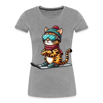 Ski Bengalkatze, Skifahrer Katze - Frauen Premium Bio T-Shirt - Grau meliert - Vorne - Mia (176cm)