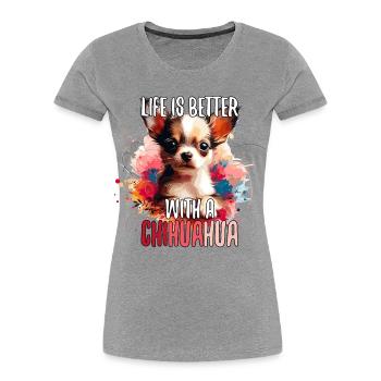 Chihuahua chiot mignon vie chien cadeau - T-shirt bio Premium Femme - gris chiné - Devant - Mia (176cm)
