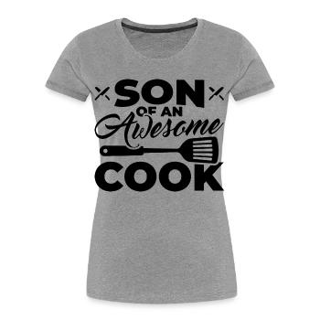 Son Koch - T-shirt bio Premium Femme - gris chiné - Devant - Mia (176cm)