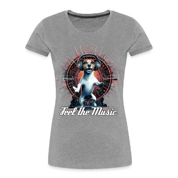 Jack Russell Terrier tanzt fühle die Musik Geschen - Frauen Premium Bio T-Shirt - Grau meliert - Vorne - Mia (176cm)