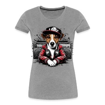 Jack Russell Terrier Ghetto Blaster Cadeau - T-shirt bio Premium Femme - gris chiné - Devant - Mia (176cm)