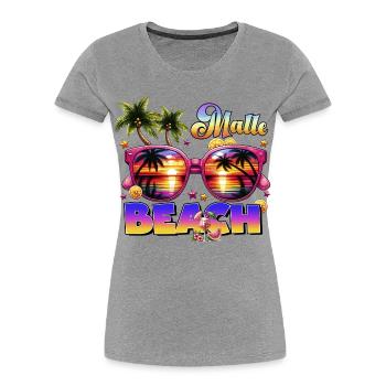 Malle Urlaub Strandparty Mallorca lustige Sprüche - Frauen Premium Bio T-Shirt - Grau meliert - Vorne - Mia (176cm)