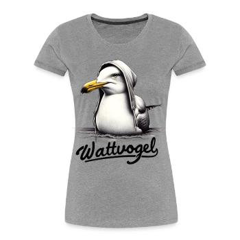 Wattvogel Coole Möwe mit Kapuze - Frauen Premium Bio T-Shirt - Grau meliert - Vorne - Mia (176cm)