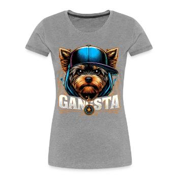 Cadeau de chien Yorkshire Terrier Gangsta Gangster - T-shirt bio Premium Femme - gris chiné - Devant - Mia (176cm)