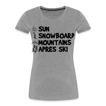 Sun, Snowboard, Mountains, Après-ski - Women's Premium Organic T-Shirt - heather grey - Front - Mia (176cm)