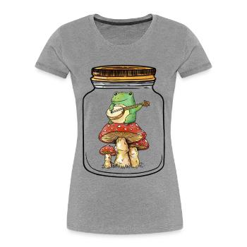 Grenouille, Grenouilles, Amphibien, Nature, Automne, Champignons - T-shirt bio Premium Femme - gris chiné - Devant - Mia (176cm)