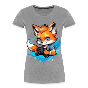 Gamer Clever Gaming Fox - T-shirt bio Premium Femme - gris chiné - Devant - Mia (176cm)