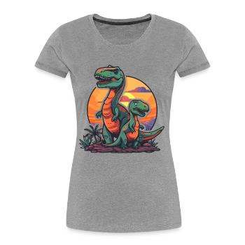 Dinosaure Papa Dino Père Fils Vintage Rétro - T-shirt bio Premium Femme - gris chiné - Devant - Mia (176cm)