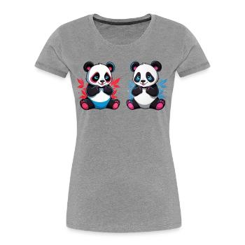 Frère et sœur panda - T-shirt bio Premium Femme - gris chiné - Devant - Mia (176cm)