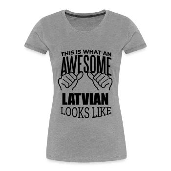 Lettland - Frauen Premium Bio T-Shirt - Grau meliert - Vorne - Mia (176cm)