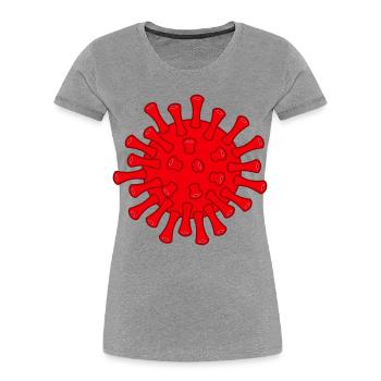 Illustration des roten Covid-Moleküls - Frauen Premium Bio T-Shirt - Grau meliert - Vorne - Mia (176cm)