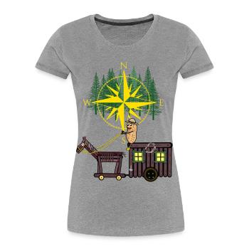Peanut Compass Travel Horse Camping Adventure - Women's Premium Organic T-Shirt - heather grey - Front - Mia (176cm)