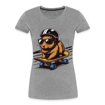 Skateboard Hamster mit Helm - Frauen Premium Bio T-Shirt - Grau meliert - Vorne - Mia (176cm)