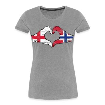 Angleterre Norvège drapeau mains forme coeur utilisé - T-shirt bio Premium Femme - gris chiné - Devant - Mia (176cm)