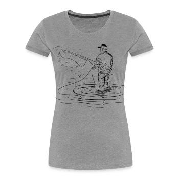 Dessin de pêche - T-shirt bio Premium Femme - gris chiné - Devant - Mia (176cm)