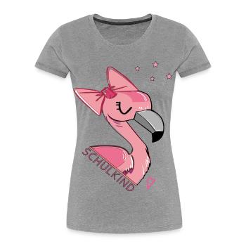 Écolier, Flamant rose - T-shirt bio Premium Femme - gris chiné - Devant - Mia (176cm)